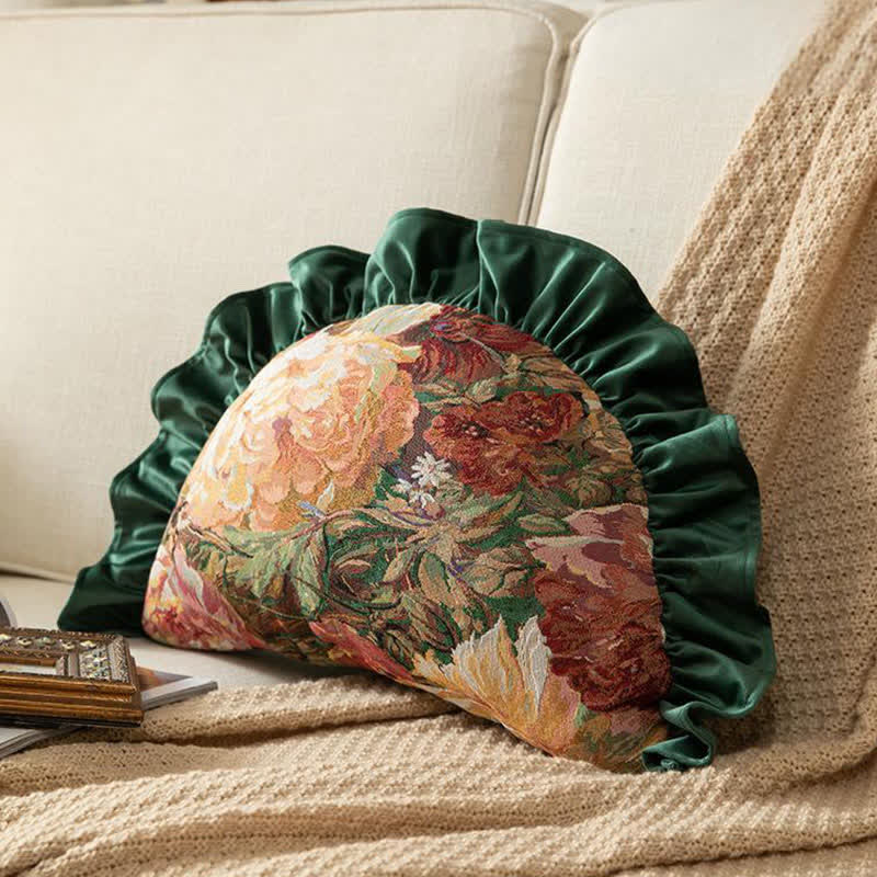 Peony cushion with a ruffle