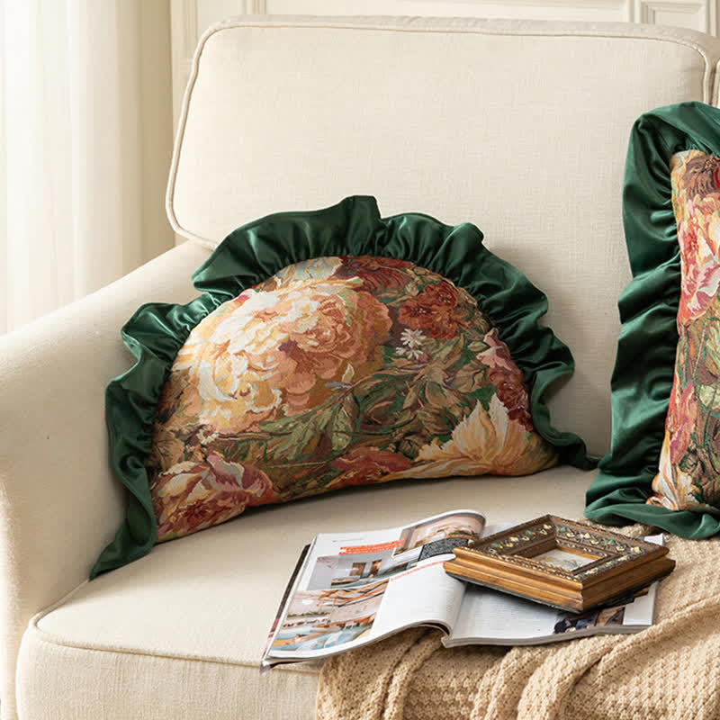 Peony cushion with a ruffle