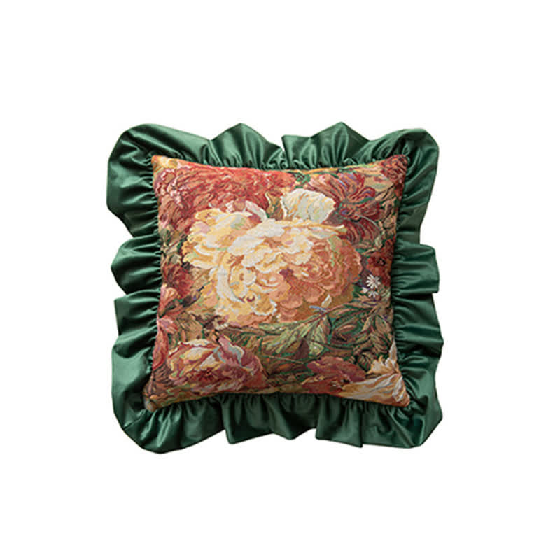Peony cushion with a ruffle