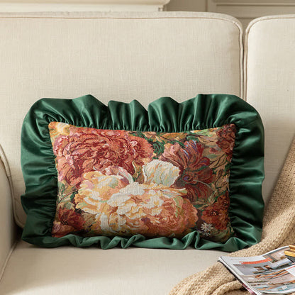 Peony cushion with a ruffle