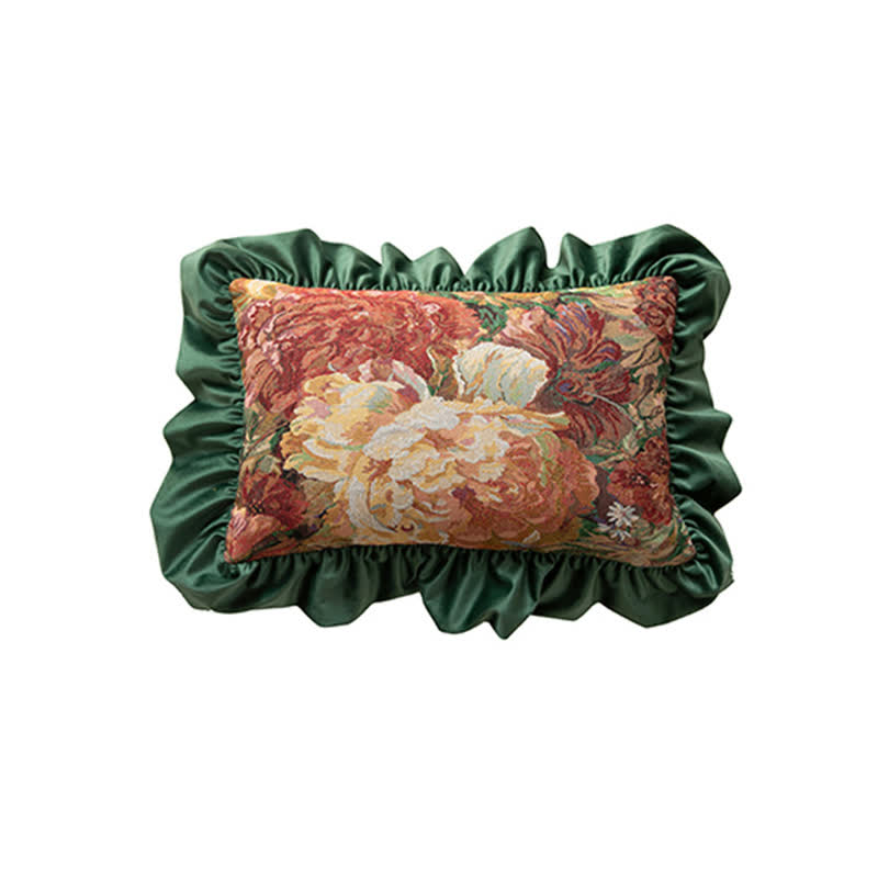Peony cushion with a ruffle