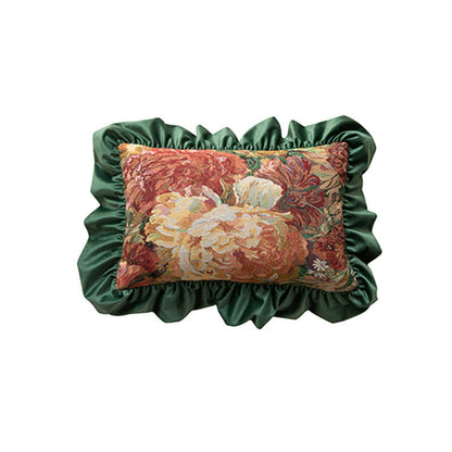 Peony cushion with a ruffle