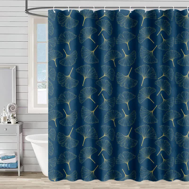 Rideau de douche à motif linéaire de ginkgo biloba