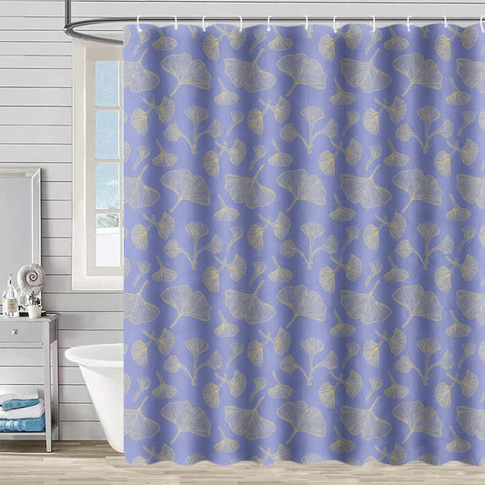 Shower curtain with a linear ginkgo motif