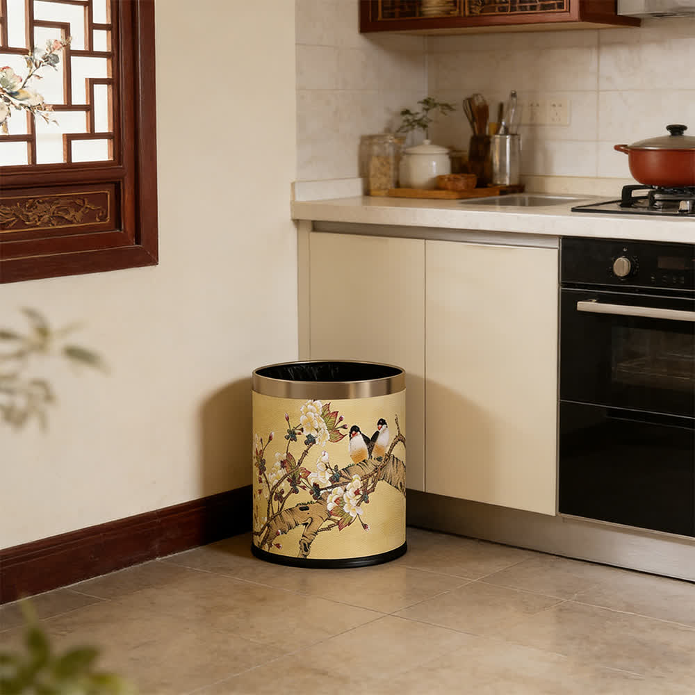 Double basket with a bird and peach motif