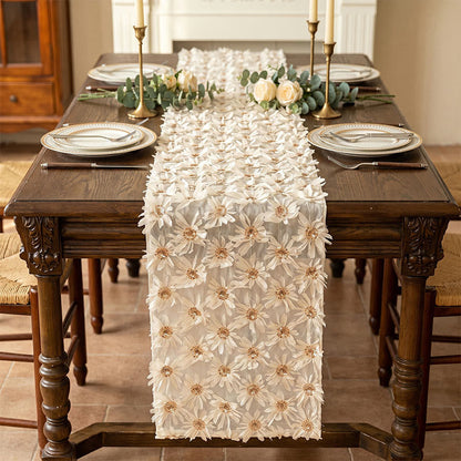 Table runner with 3D floral embroidery