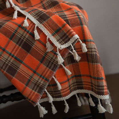 Orange checked curtain with tassels