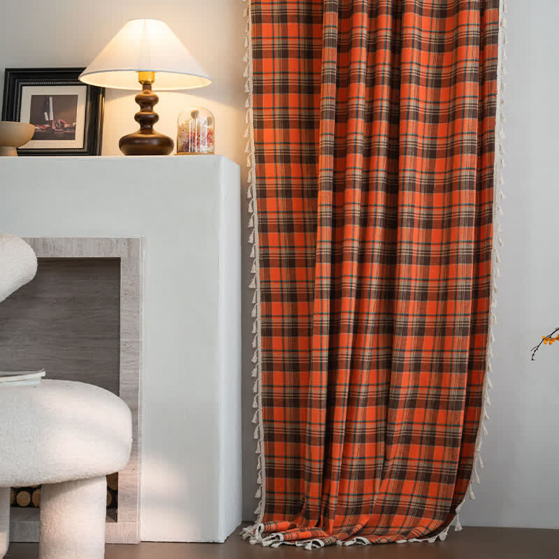 Orange checked curtain with tassels