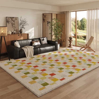 Thick, colorful checkerboard rug