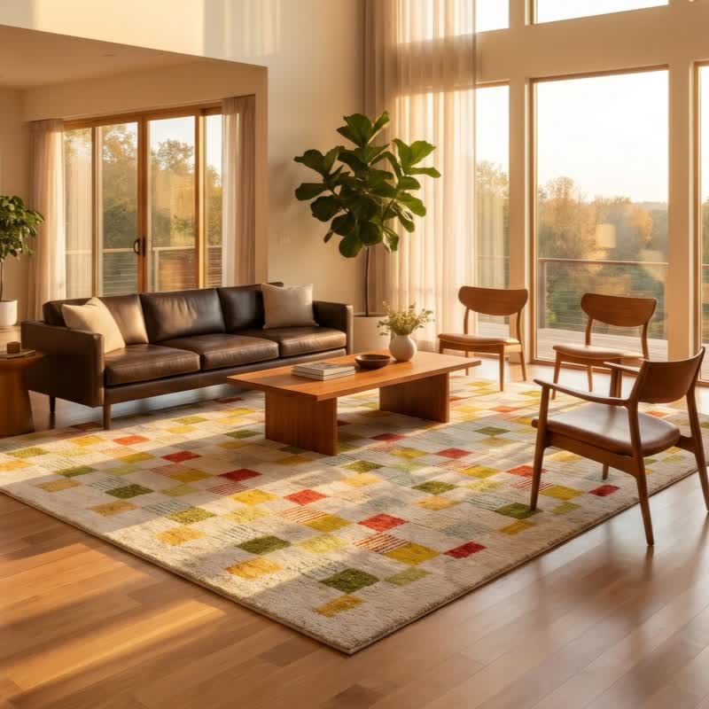 Thick, colorful checkerboard rug