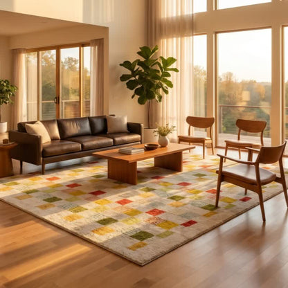 Thick, colorful checkerboard rug