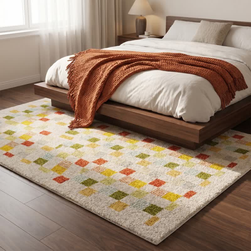 Thick, colorful checkerboard rug