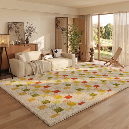 Thick, colorful checkerboard rug