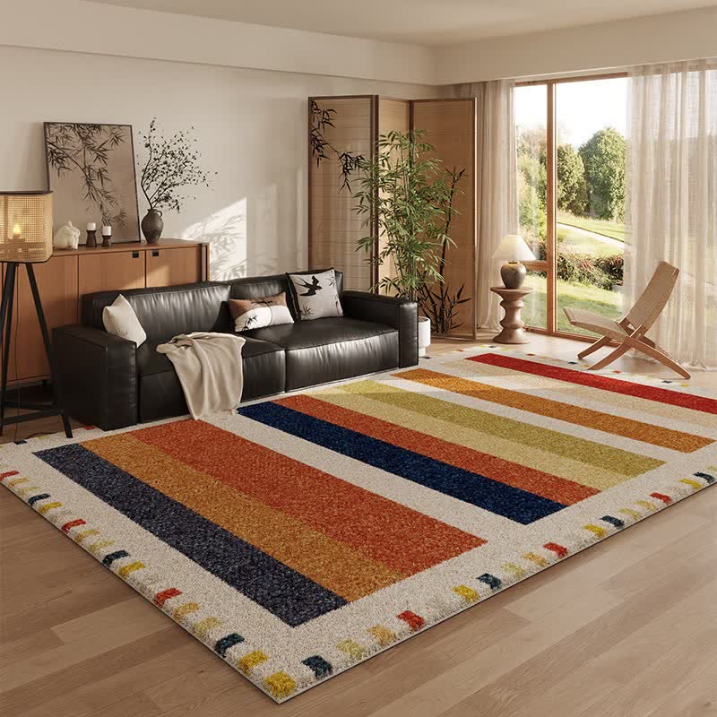 Tapis arc-en-ciel à rayures lavable