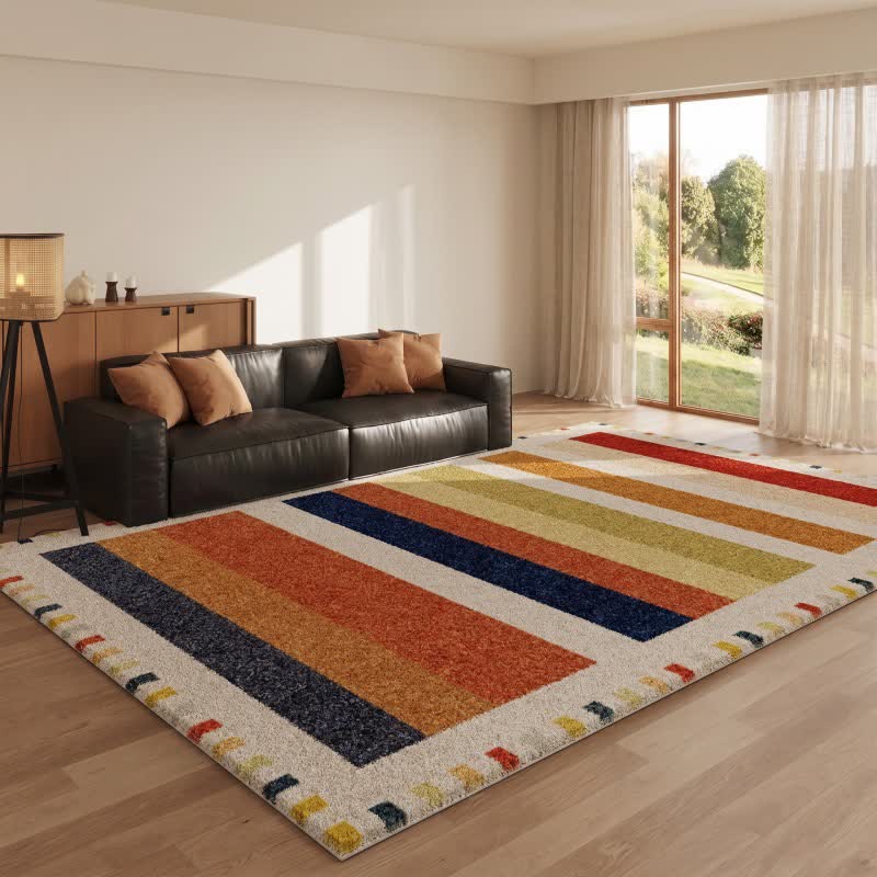 Tapis arc-en-ciel à rayures lavable