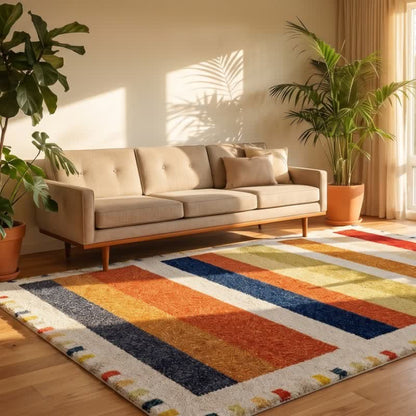 Tapis arc-en-ciel à rayures lavable