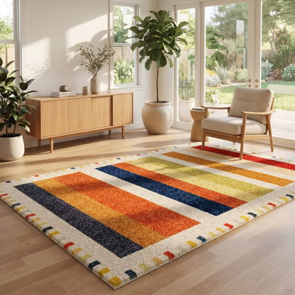 Tapis arc-en-ciel à rayures lavable