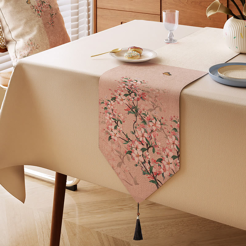 Table runner with apple blossom flowers
