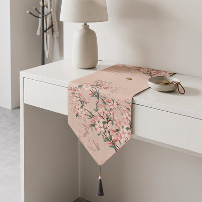 Table runner with apple blossom flowers