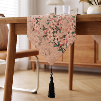 Table runner with apple blossom flowers