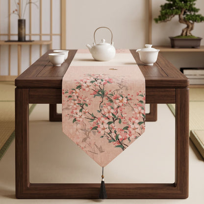 Table runner with apple blossom flowers
