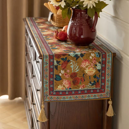 Floral table runner with fringes