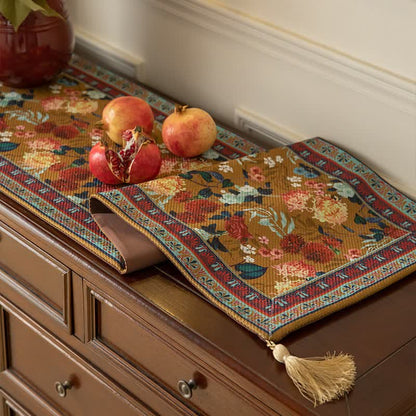Floral table runner with fringes