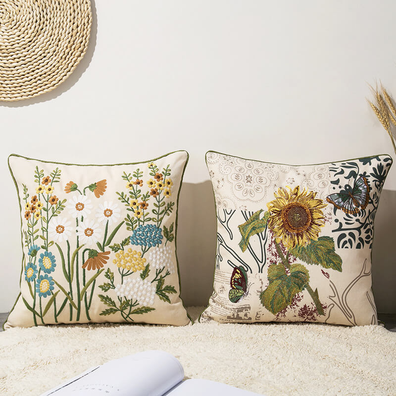Floral linen pillowcase