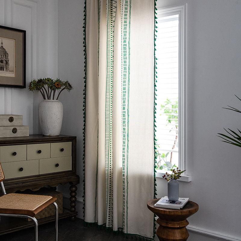 Semi-blackout boho curtain with tassels