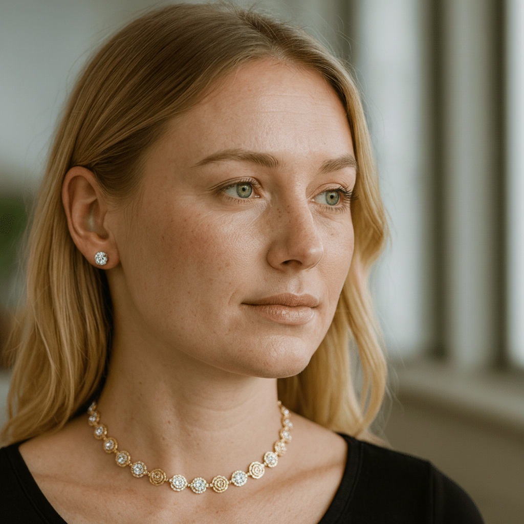 Choker and earrings with green stones