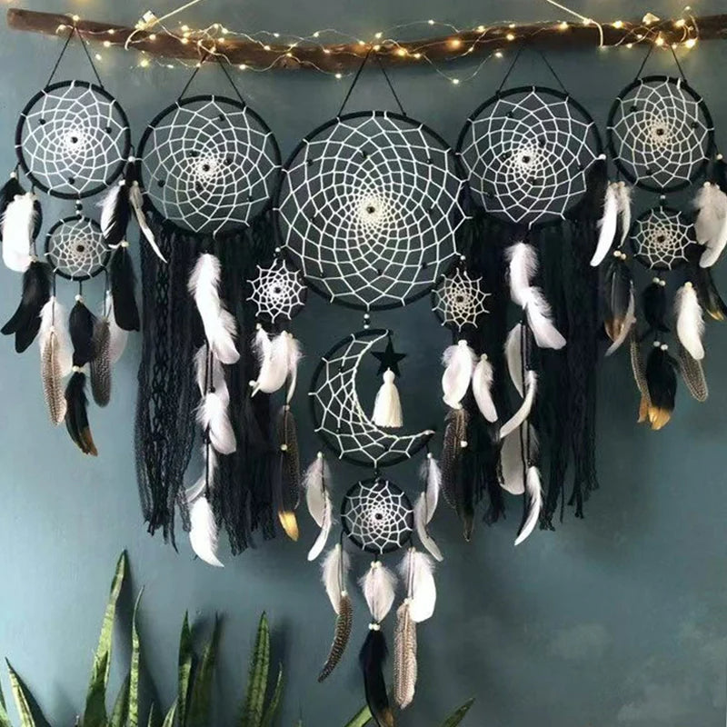Capteurs de rêves en macramé avec lune (5 pièces)