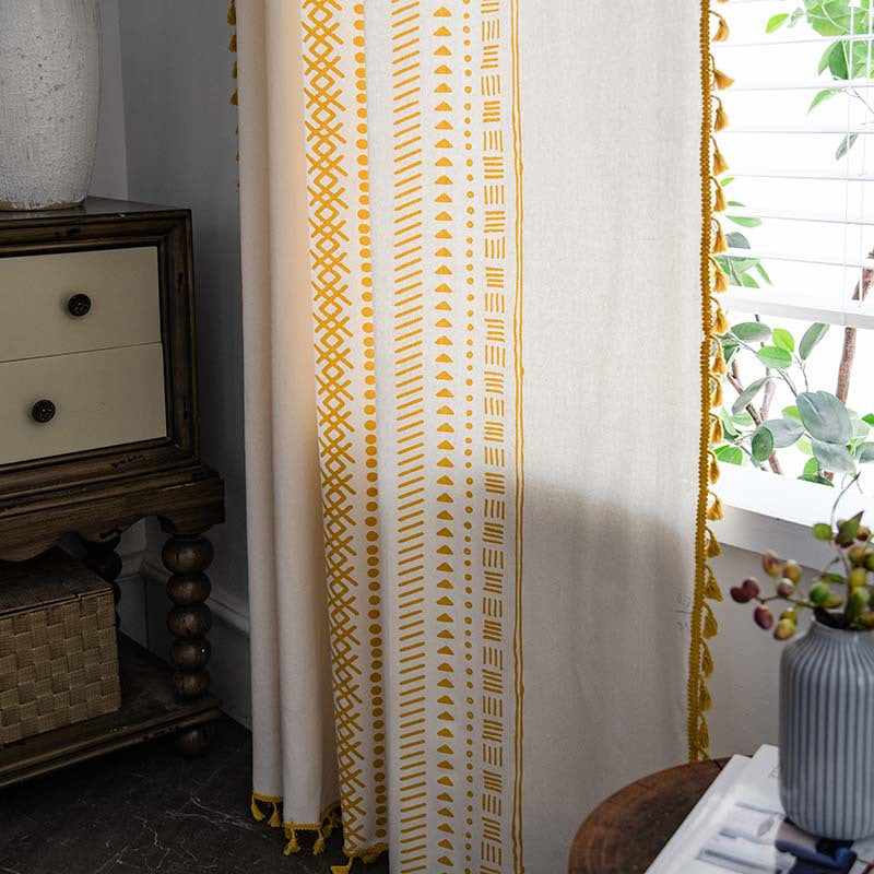 Semi-blackout boho curtain with tassels