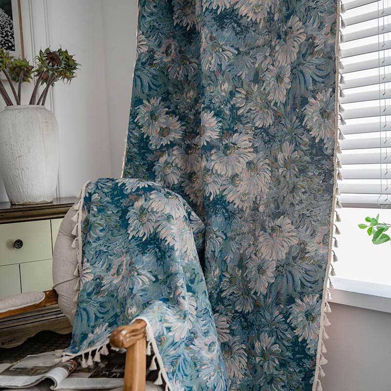Boho floral curtain with tassels