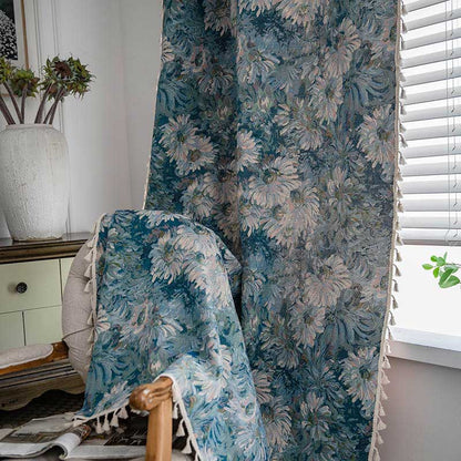 Boho floral curtain with tassels