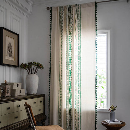 Semi-blackout boho curtain with tassels