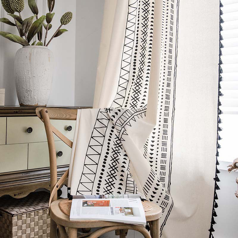 Semi-blackout boho curtain with tassels