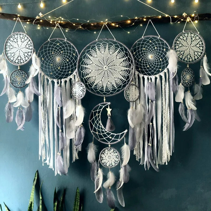 Capteurs de rêves en macramé avec lune (5 pièces)