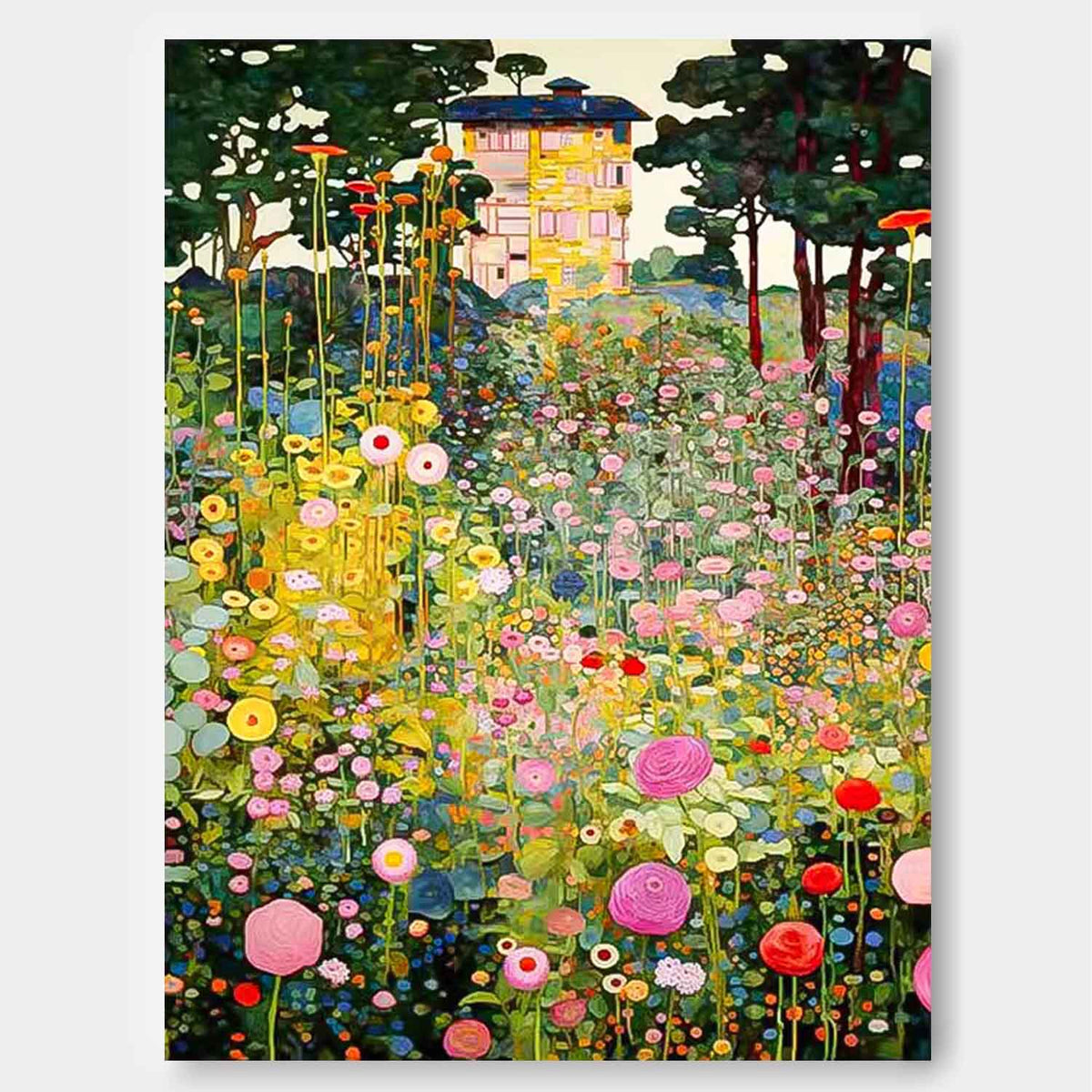 Tableau de jardin fleuri sur toile