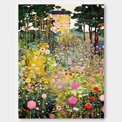 Tableau de jardin fleuri sur toile