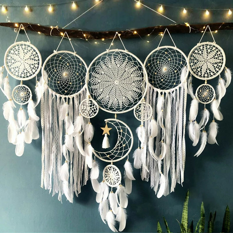 Capteurs de rêves en macramé avec lune (5 pièces)