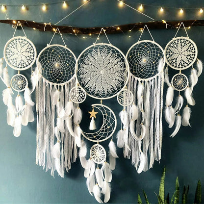 Capteurs de rêves en macramé avec lune (5 pièces)