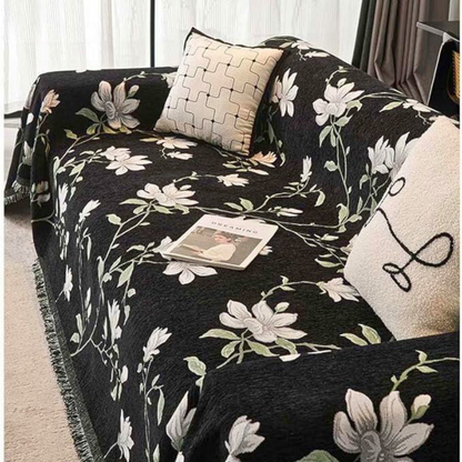 Floral throw with fringes