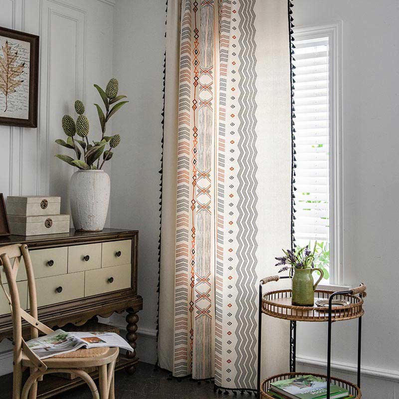 Semi-blackout boho curtain with tassels