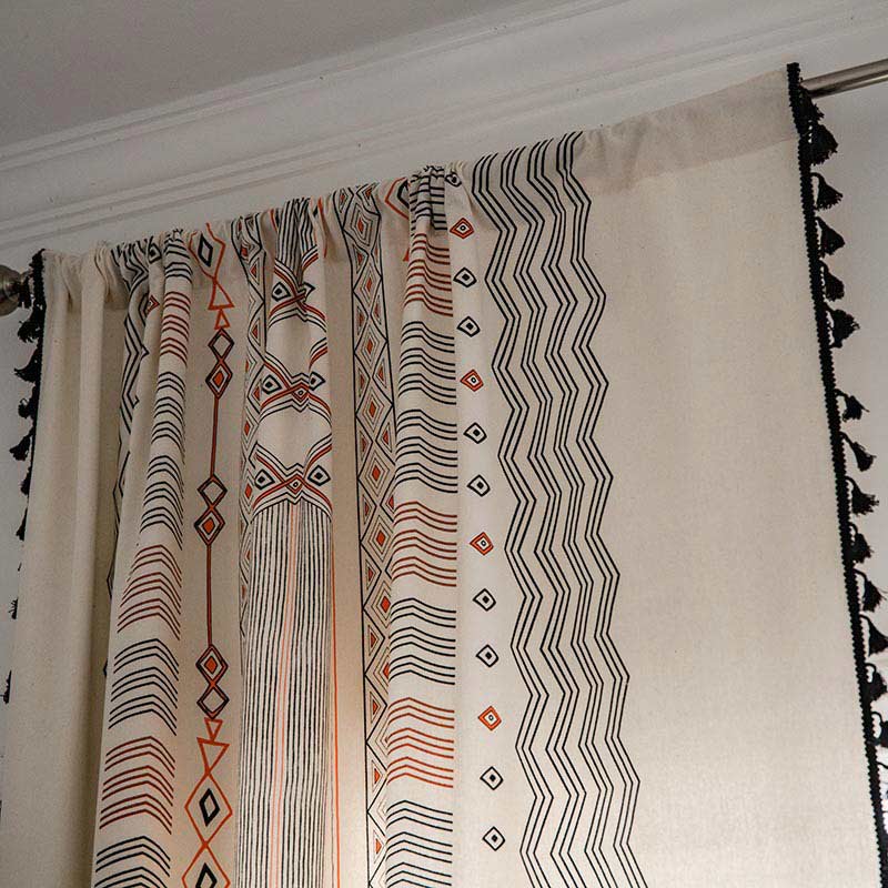 Semi-blackout boho curtain with tassels