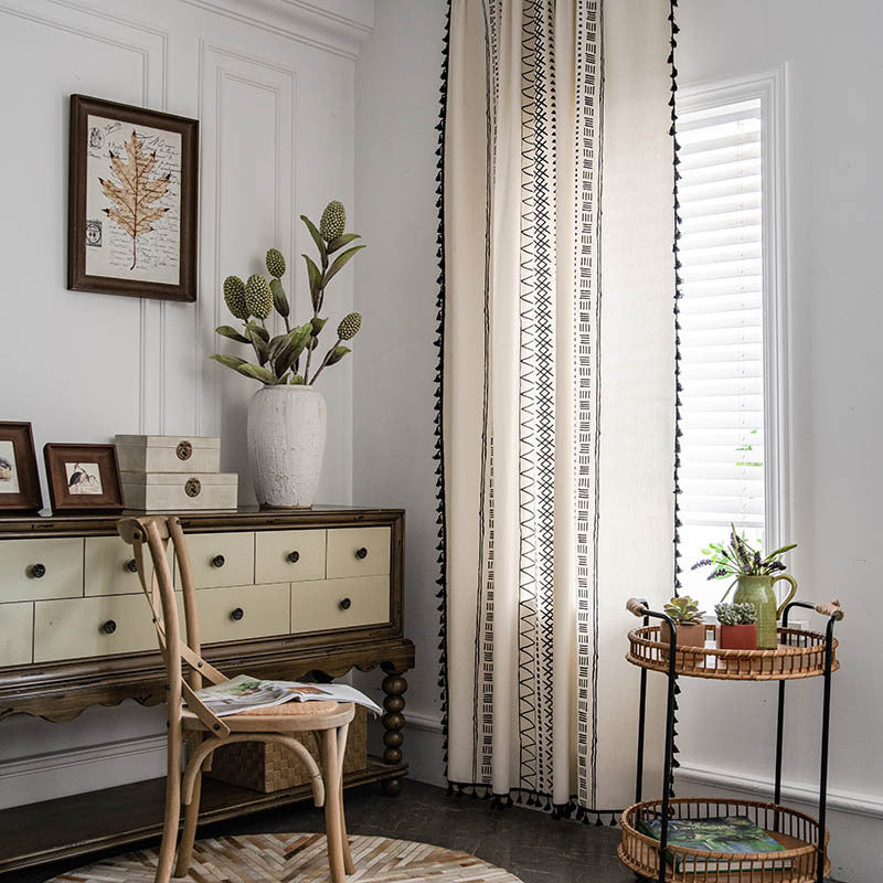 Semi-blackout boho curtain with tassels