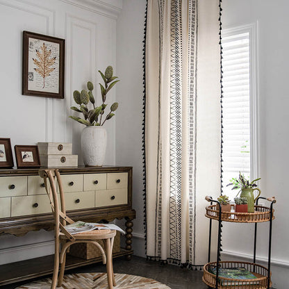Semi-blackout boho curtain with tassels