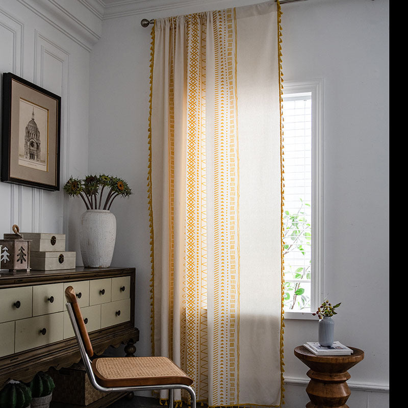 Semi-blackout boho curtain with tassels