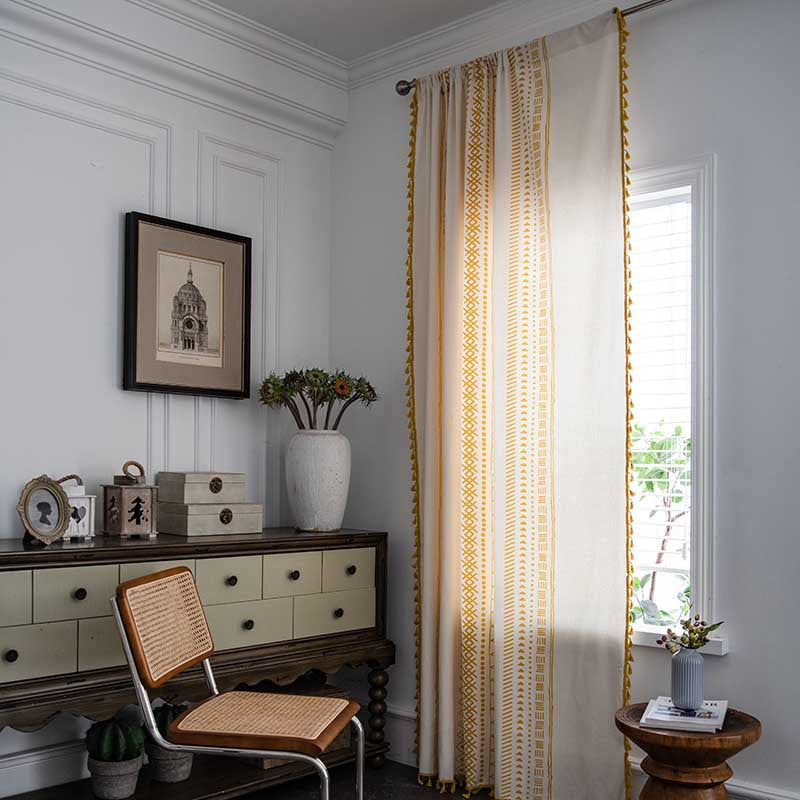 Semi-blackout boho curtain with tassels