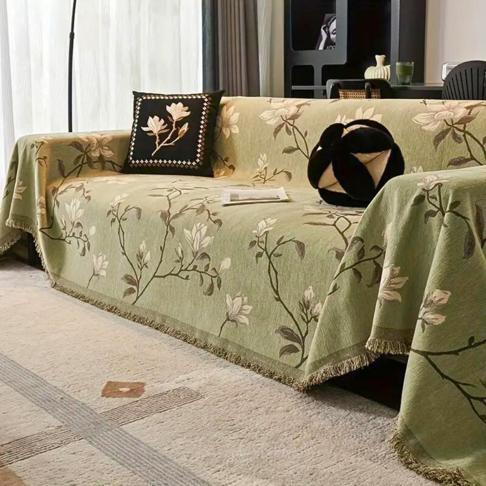 Floral throw with fringes