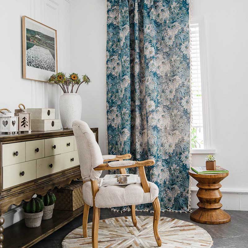 Boho floral curtain with tassels